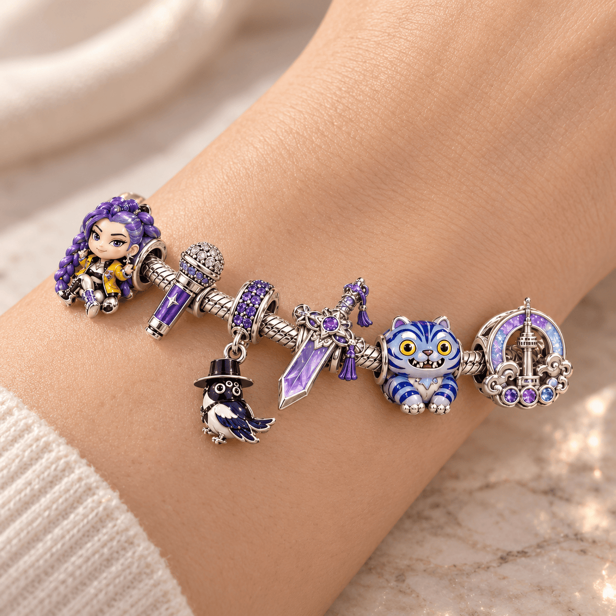 KDH Silver Charm Bracelet Set PTKL