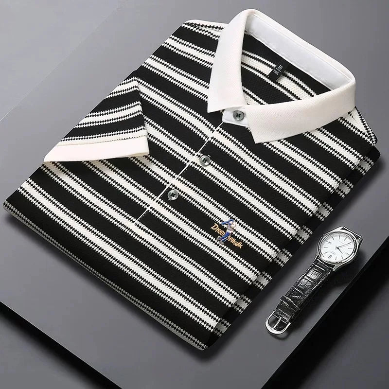 Hot sales classic striped short sleeve men‘s polo shirt trendy brand exquisite embroidery new comfortable casual lapel T-shirt
