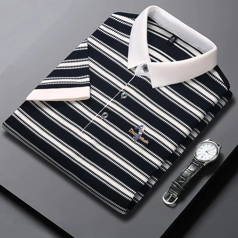 Hot sales classic striped short sleeve men‘s polo shirt trendy brand exquisite embroidery new comfortable casual lapel T-shirt