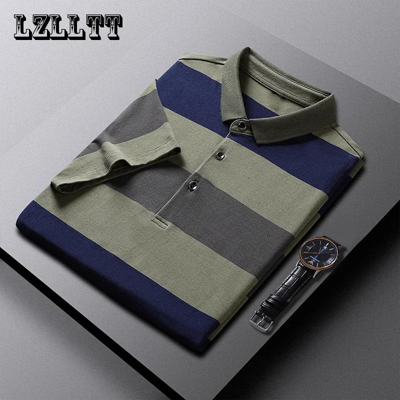 New Summer Men Classic Striped Polo Mens Cotton Short-Sleeved Embroidered Business Casual Hot Polo Shirt Male Dropshipping