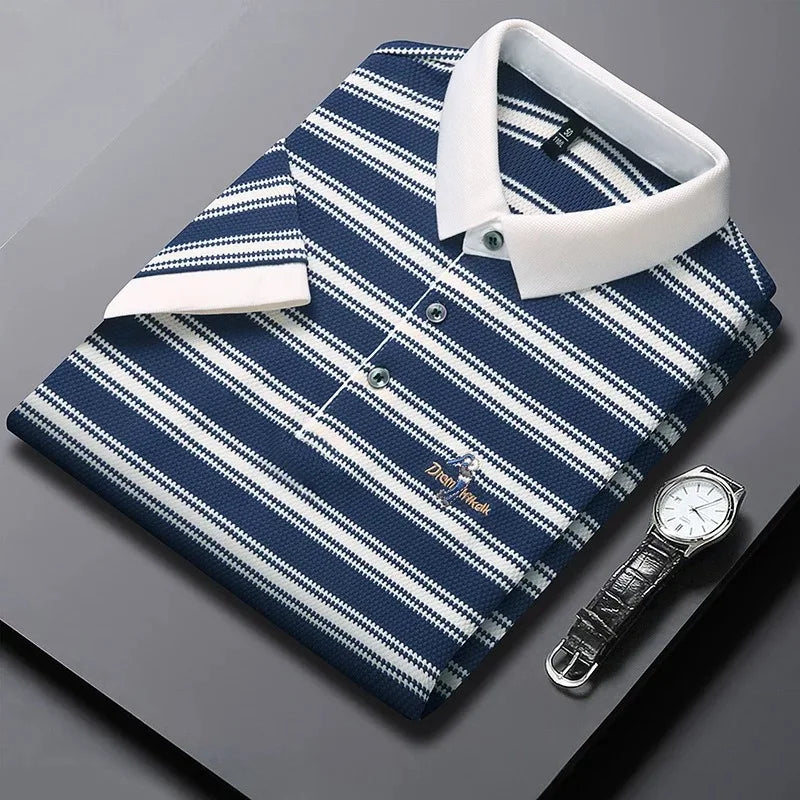Hot sales classic striped short sleeve men‘s polo shirt trendy brand exquisite embroidery new comfortable casual lapel T-shirt