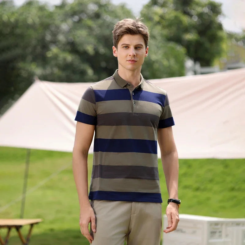 New Summer Men Classic Striped Polo Mens Cotton Short-Sleeved Embroidered Business Casual Hot Polo Shirt Male Dropshipping